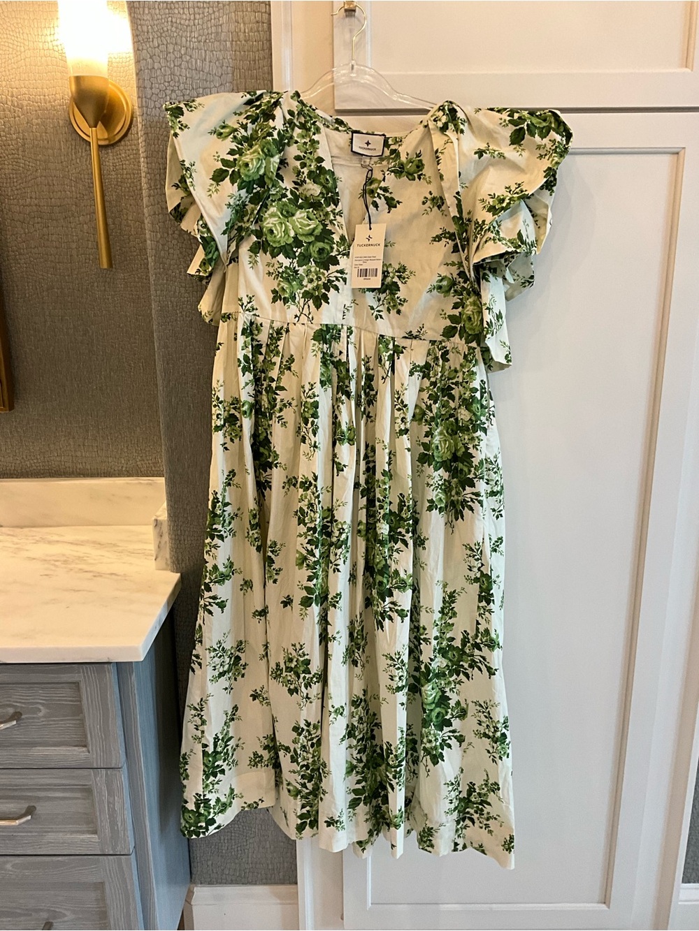 Tuckernuck Green Floral Midi Dress with Ruffle Sleeves Limelight
